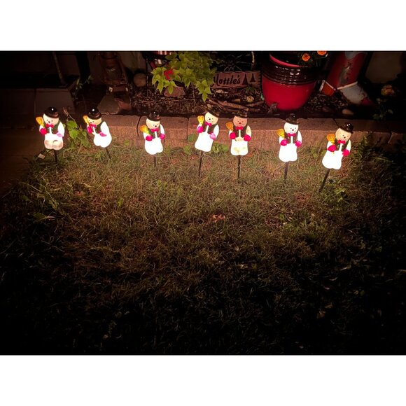 Vintage Blow Mold Christmas Holiday Winter Snowmen Light Up Pathway Stakes - Wor - Picture 10 of 10